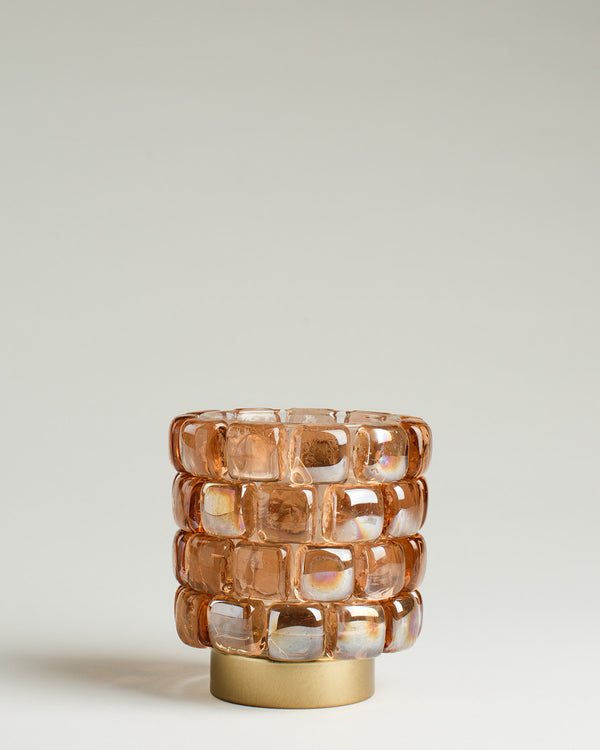 Ljuslykta i mosaik - Hurricane, cognac 12 cm