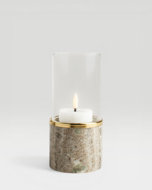Marble candle holder with glass shade – Lantern, 8 x 17cm, beige