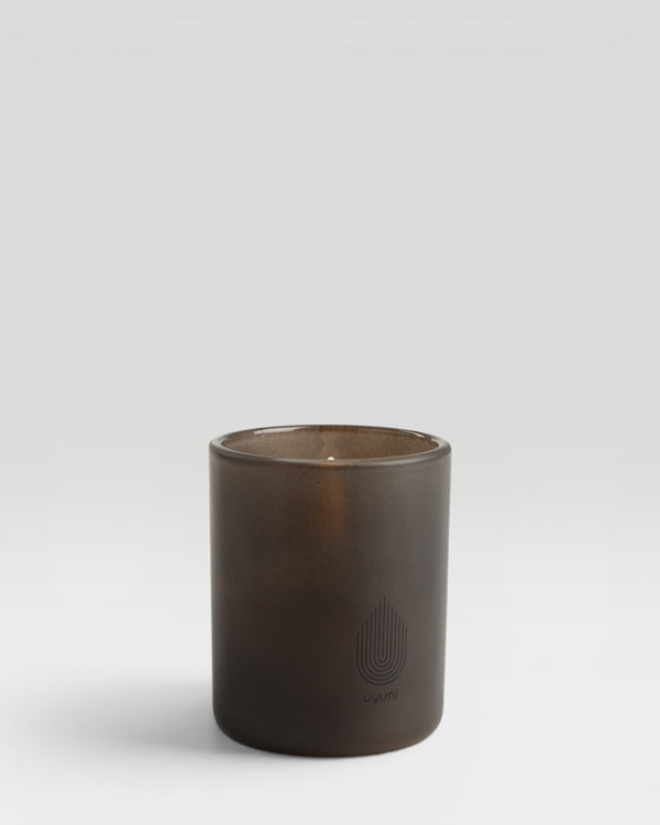 Ljuslykta i frostat glas med LED-ljus - grå 6x7cm