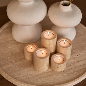 Candle lantern travertine L