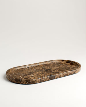 Bricka i marmor - brun oval 30x15cm