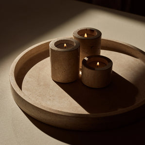 Bricka Travertine rund beige 30 cm