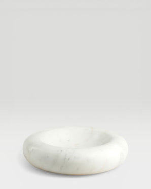 Round marble bowl - Low, white, 25 cm